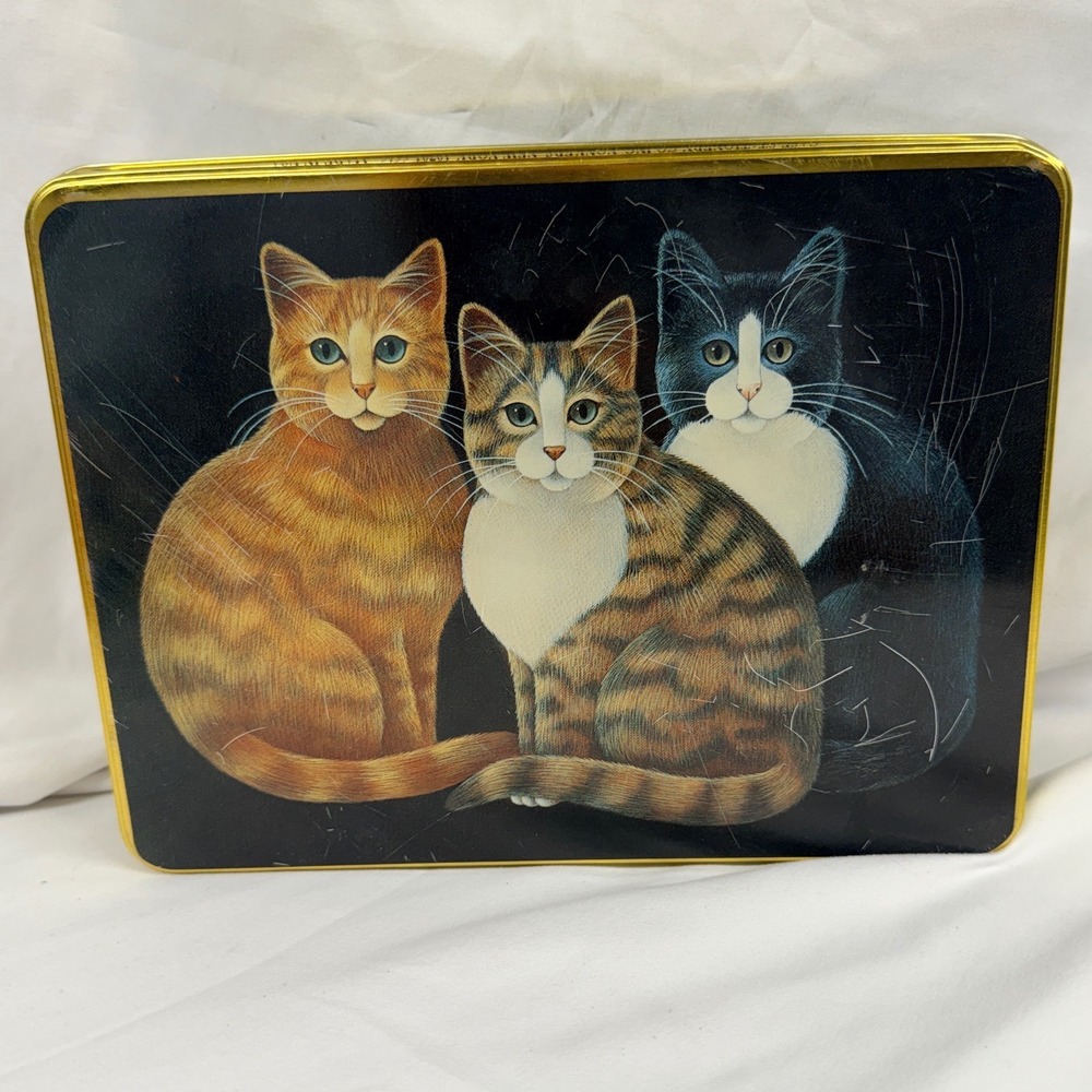 Vintage 1995 Stephen Lawrence Co Cat Stationery Set in Decorative Metal Tin